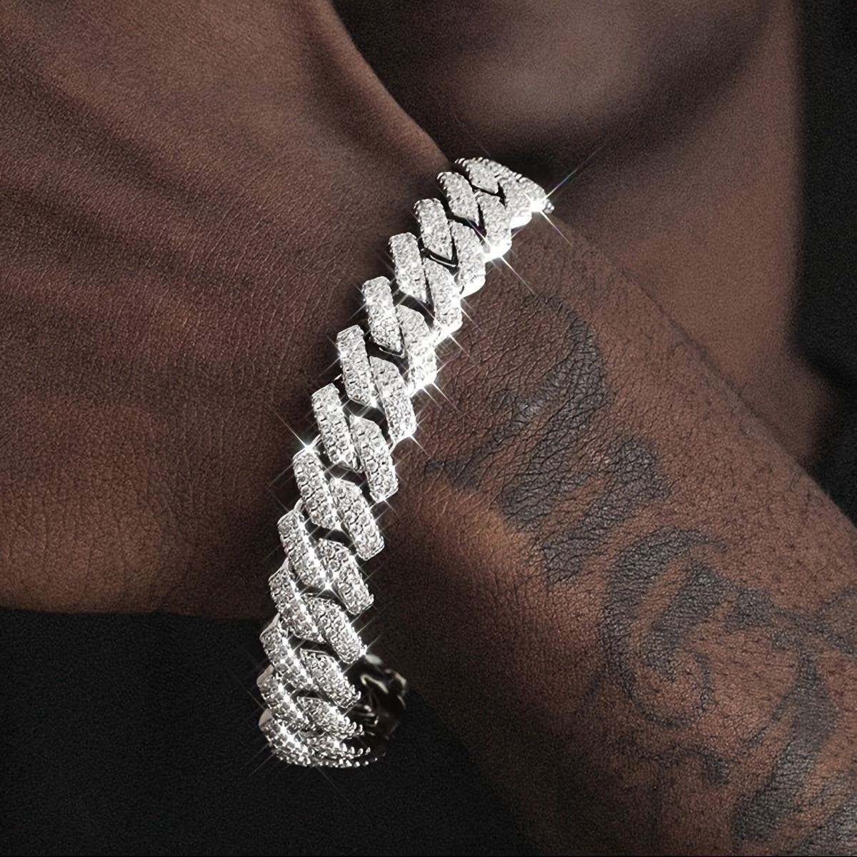 3pcs Fashion Bling Rhinestone Cuban Chain Bracelet For Women Men, Hip Hop Iced Out Thick Link Chain Bracelet Jewelry