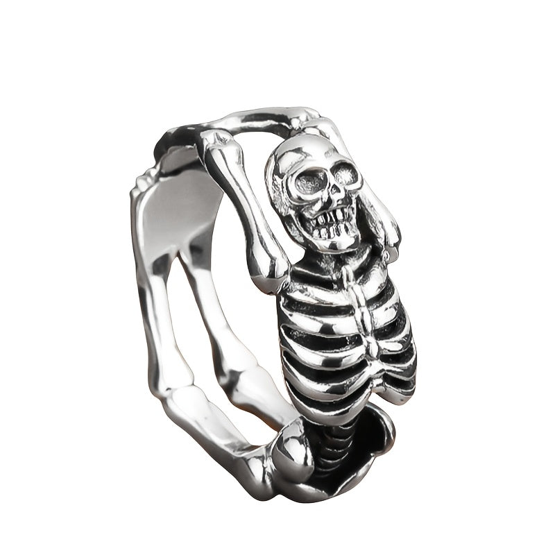1pc Vintage Gothic Style Flip Skull Ring, Unisex Open Ring, Hip-Hop Trendy Skeleton Design, Punk Dark Series, Suitable for Men and Women