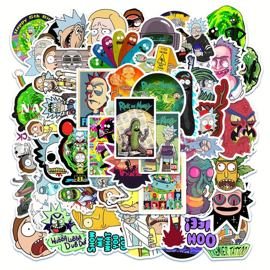50pcs Rick and Morty Themed Self-Adhesive Stickers, Suitable for Computers, Water Bottles, Instruments, Suitcase Decals, Holiday Party Decorations, Perfect Gift for Friends
