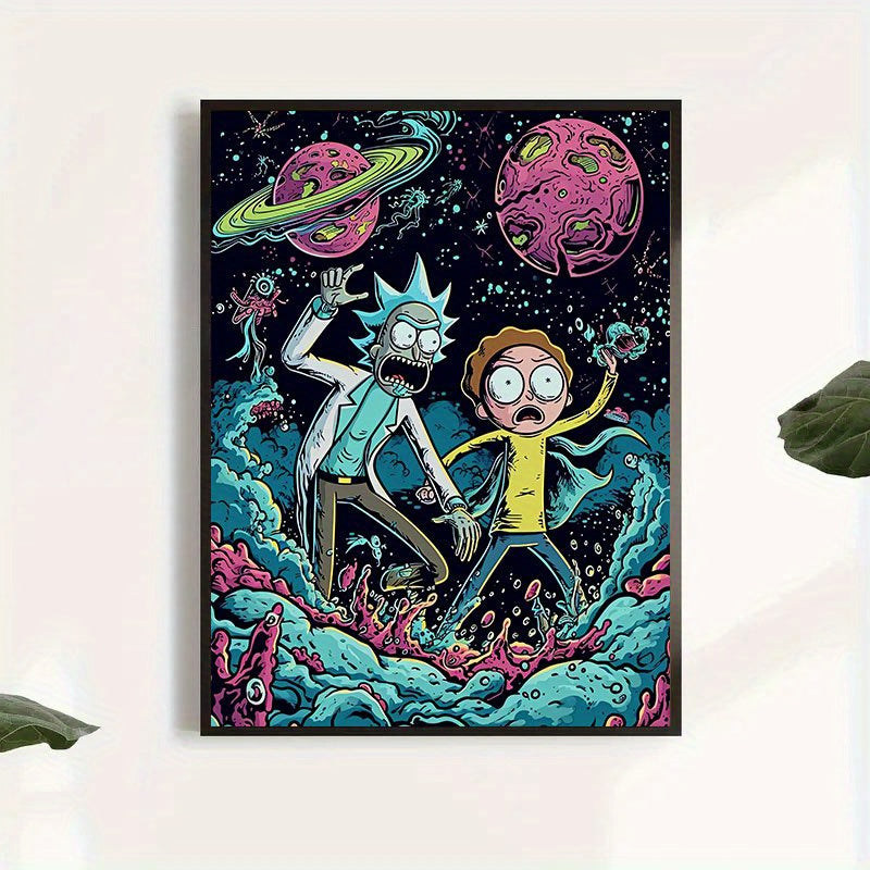 1pc Warner Bros. Rick and Morty Canvas Art Print - Vibrant Cosmic Energy Theme Unframed Wall Decor with Planets, Stars & Alien Creatures, Perfect for Living Room, Bedroom, Office, Classroom - Aesthetic Room Decor, Father's Da