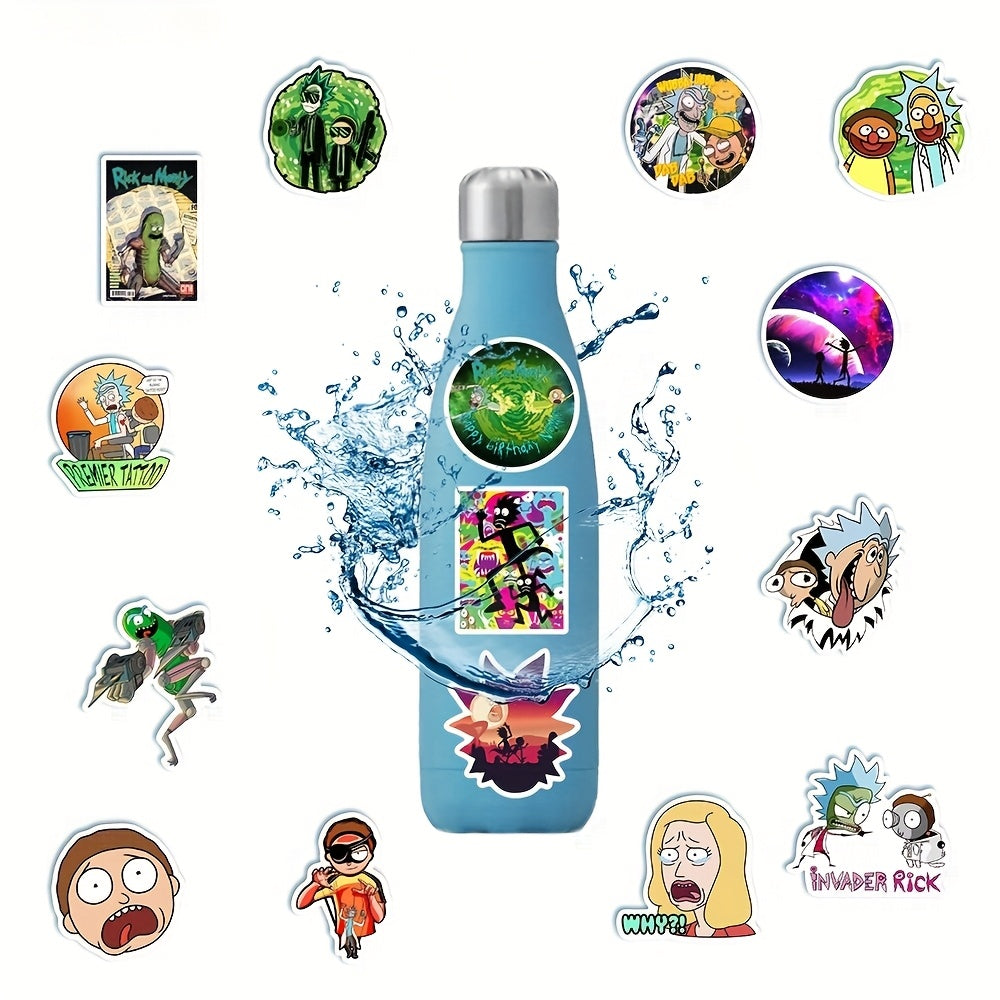 50pcs Rick and Morty Themed Self-Adhesive Stickers, Suitable for Computers, Water Bottles, Instruments, Suitcase Decals, Holiday Party Decorations, Perfect Gift for Friends