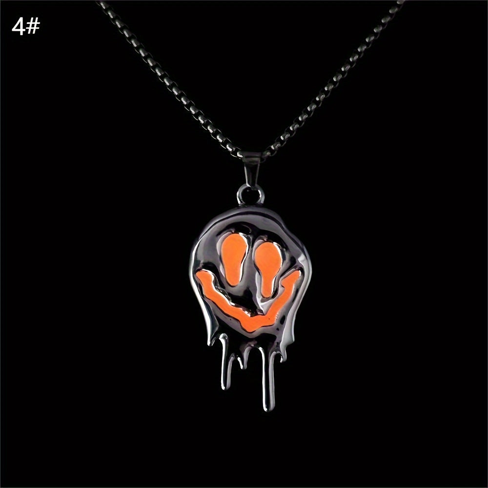 Punk Style Glowing Pendant Necklace in White, Synthetic November Birthstone, Zinc Alloy, No Plating, Fashion Trend Accessory, Gothic Hip Hop Jewelry for Halloween, Unisex Birthday Gift