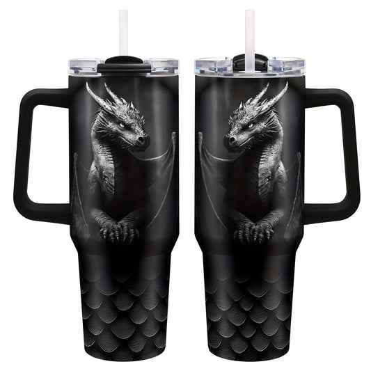 40oz Stainless Steel Dragon Tumbler with Lid,Insulated Travel Mug for Hot and Cold Beverages,Durable Handle,Ideal Gift for Dragon Enthusiasts,Coffee Lovers,Car Cup Holder Compatible,Perfect birthday gift for Men Women,Christm