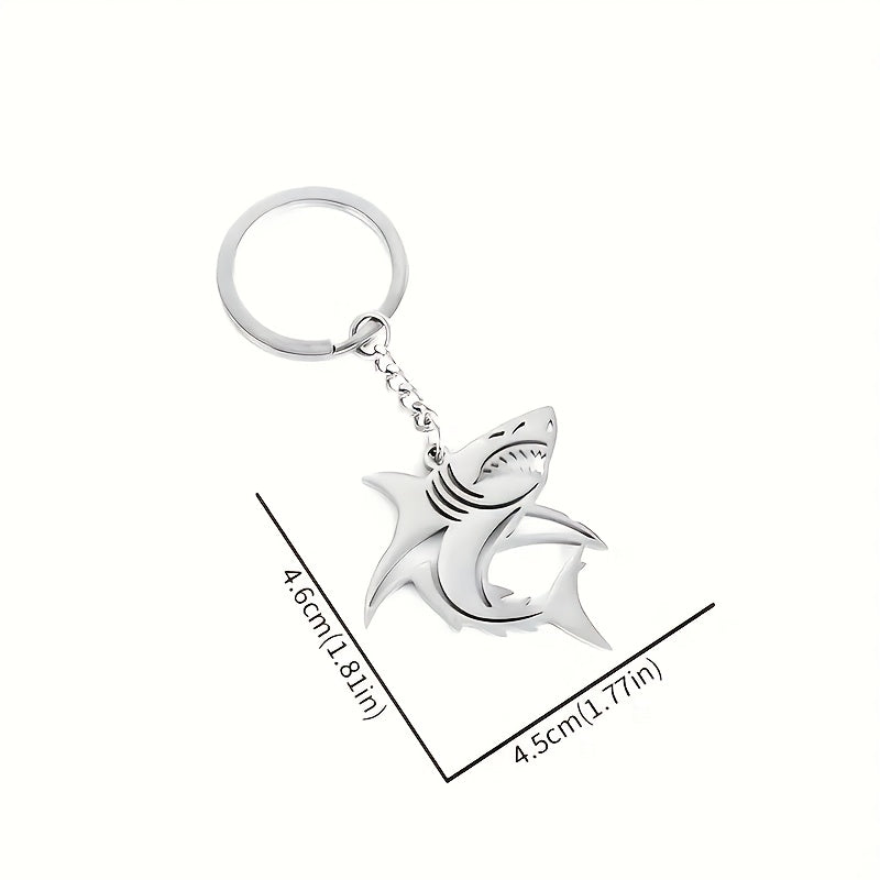 Sleek Stainless Steel Great White Shark Keychain - Minimalist Design with Durable Metal Ring and Chain, Perfect for Men, Shark Decor