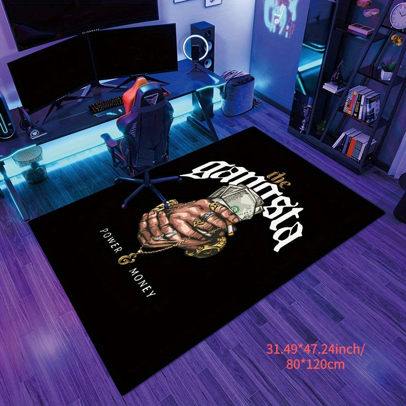 Gansta Power Money Mat - Black Area Mat with Bold Money and Jewelry Design, Machine Washable Polyester Fiber, Ideal for Living Room, Bedroom, Kitchen, Bathroom, Entryway, Multi-Purpose Decorative Mat|Luxurious Home Decor|Mach