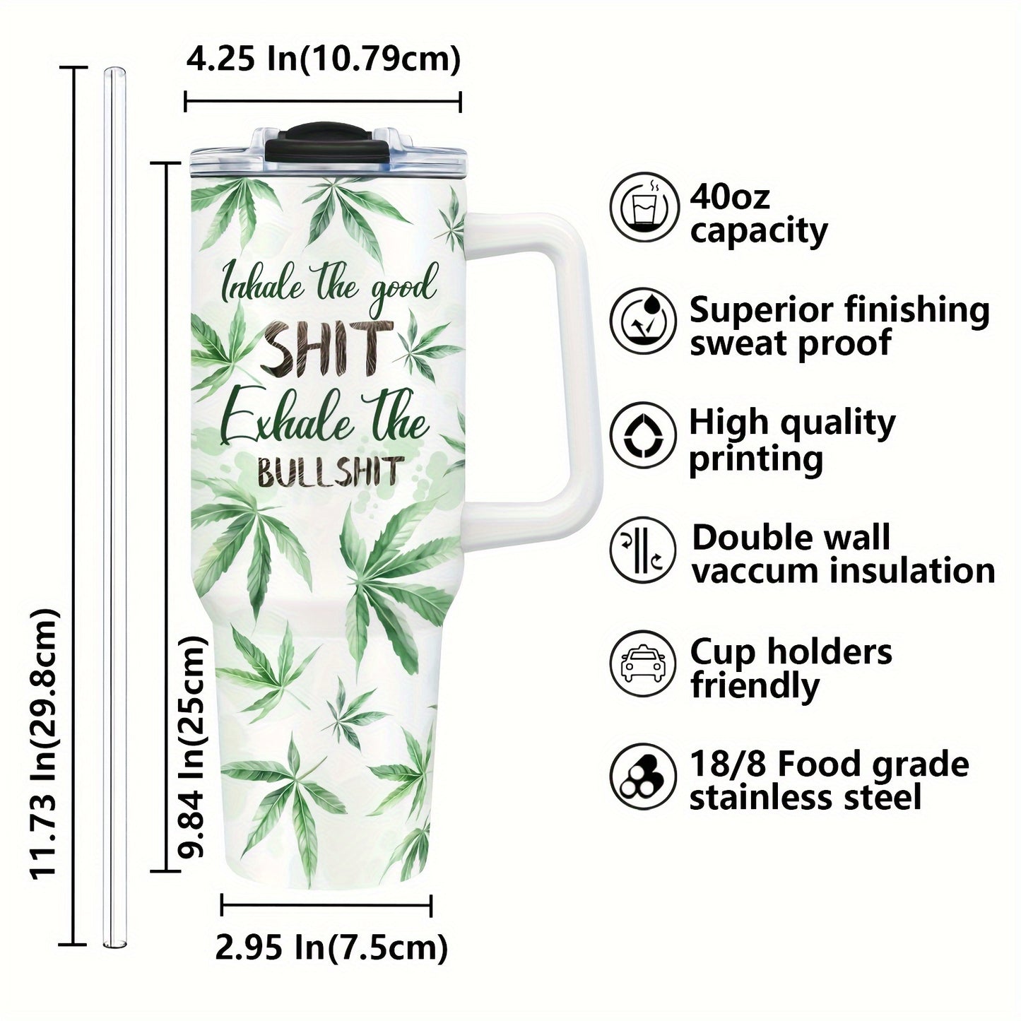 Sloth Animal Print 40 Oz Stainless Steel Insulated Tumbler with Handle, Lid & Straw - Hand Wash, Double Wall Vacuum Insulated, Reusable Coffee Mug - Multipurpose, Festive Gift for Christmas, Thanksgiving, Mother's Day, Gradua