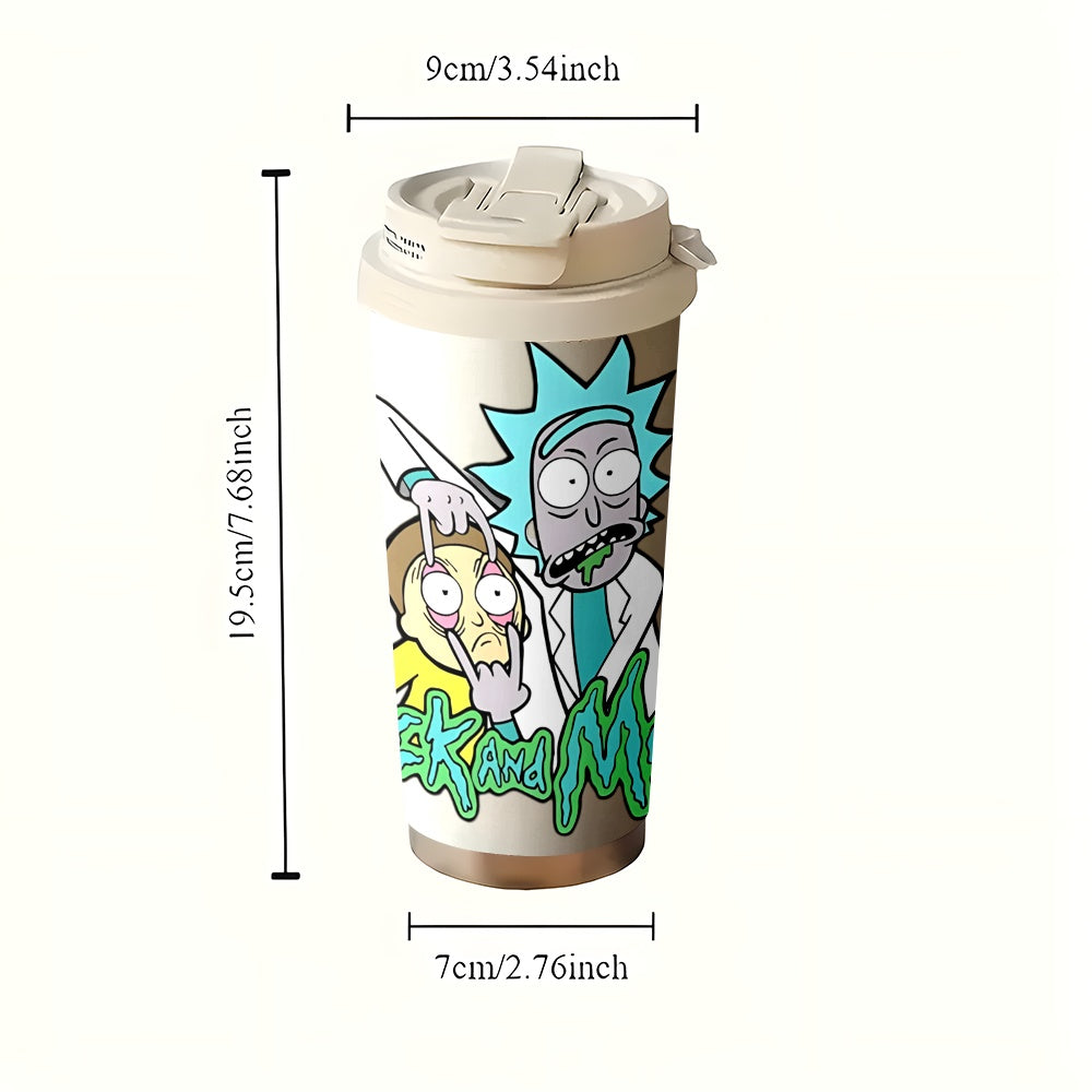 1pc 18oz Rick and Morty Stainless Steel Travel Mug - Leak-Proof, Insulated with Lid for Hot & Cold Drinks, Vibrant Cartoon Design, Perfect for Outdoor Activities & Car Use, Hand Wash Only, Coffee Travel Mug