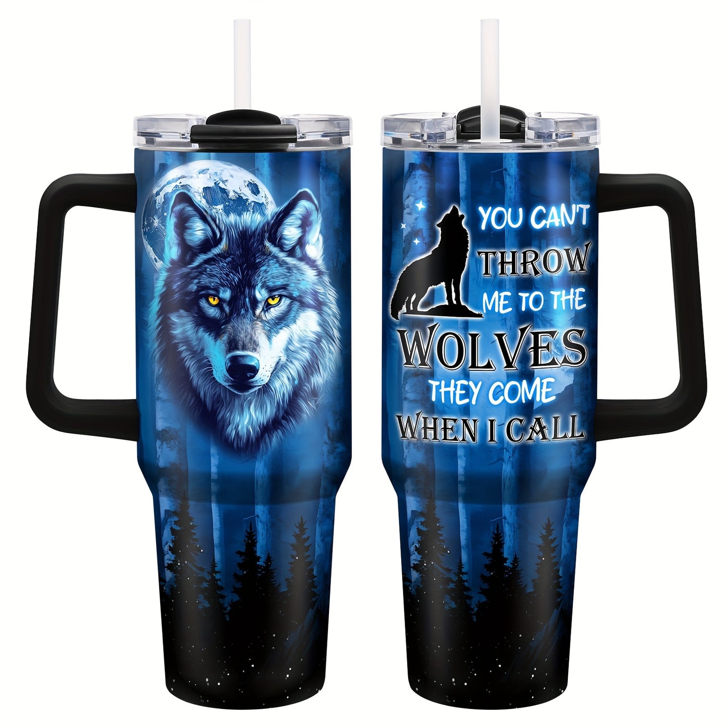 40oz Wolf-Themed Stainless Steel Tumbler - Double Wall Insulated Travel Mug for Coffee & Water, Perfect Gift for Wolf Enthusiasts, Men & Women - Ideal for Car, Outdoor Use, Christmas & Thanksgiving