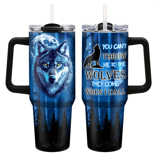 40oz Wolf-Themed Stainless Steel Tumbler - Double Wall Insulated Travel Mug for Coffee & Water, Perfect Gift for Wolf Enthusiasts, Men & Women - Ideal for Car, Outdoor Use, Christmas & Thanksgiving