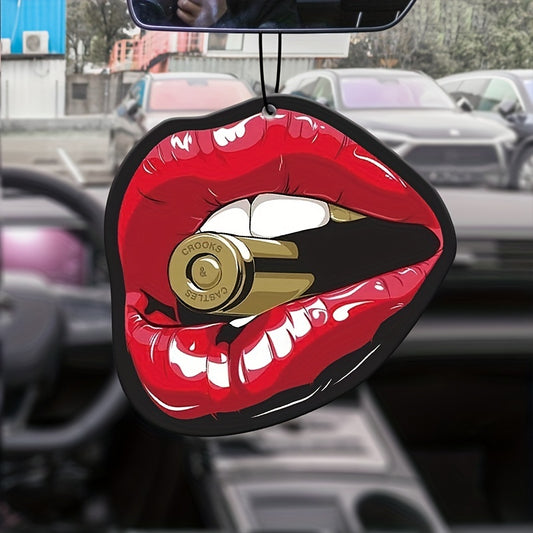 Chic Red Lips Car Air Freshener - Scented Diffuser for Vehicle Rearview Mirror, Wardrobe & Home Decor (No Fragrance Included)