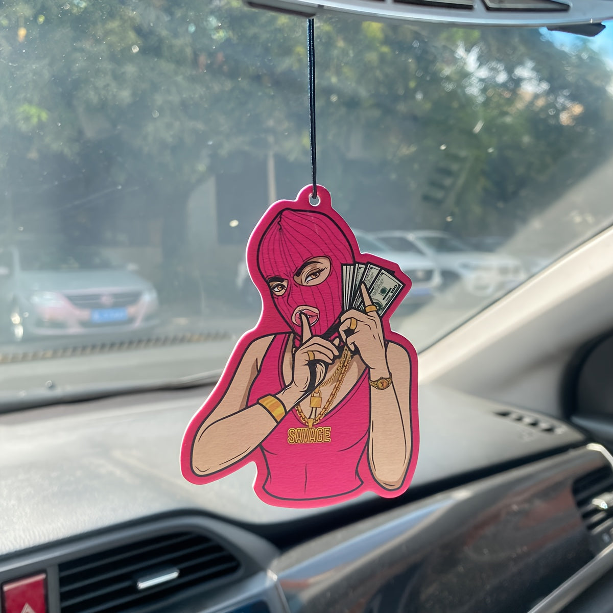 PINK ART GIRL Savage Gangsta Style Car Air Freshener - Hanging Rearview Mirror Scented Tablet, Cool Automotive Decor, Paper-Based Vehicle Fragrance, No Effect, No Alcohol, Ideal Gift for Friends, Car Air Freshener Hanging Dec