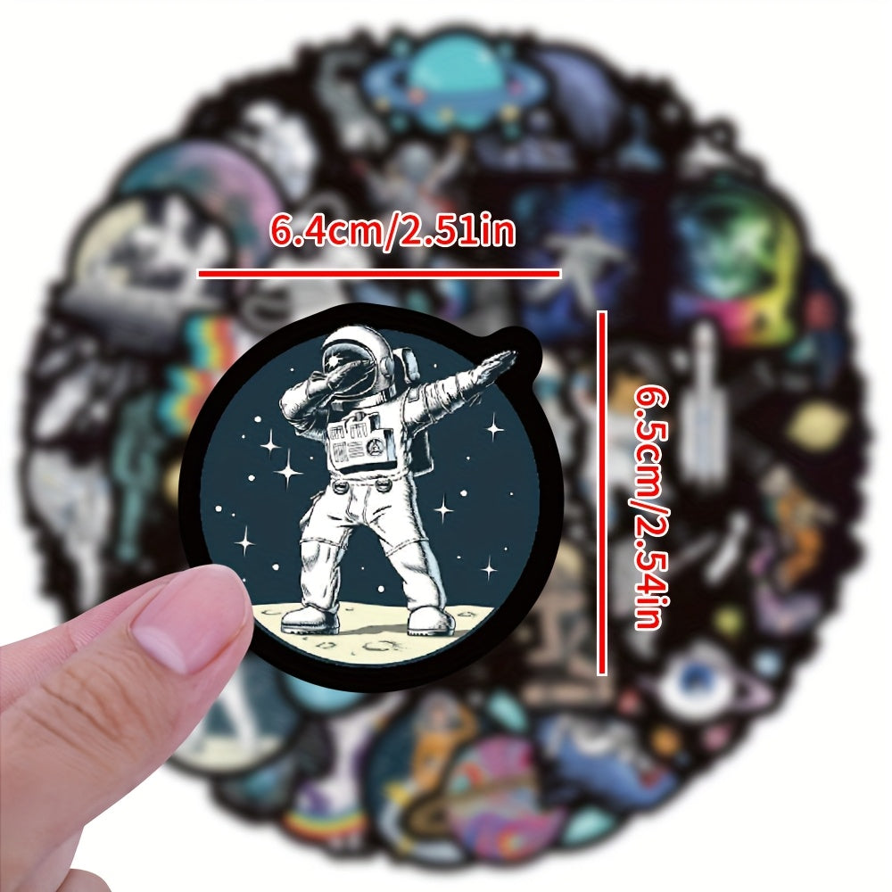 50pcs Astronaut Stickers Vinyl Aesthetic Space Theme Decals - Reusable Self-Adhesive Cartoon Astronaut Stickers with Planets, Rockets, Alien Life - Vibrant Mixed Colors for Scrapbooking, Laptop, Water Bottle, Skateboard, Car