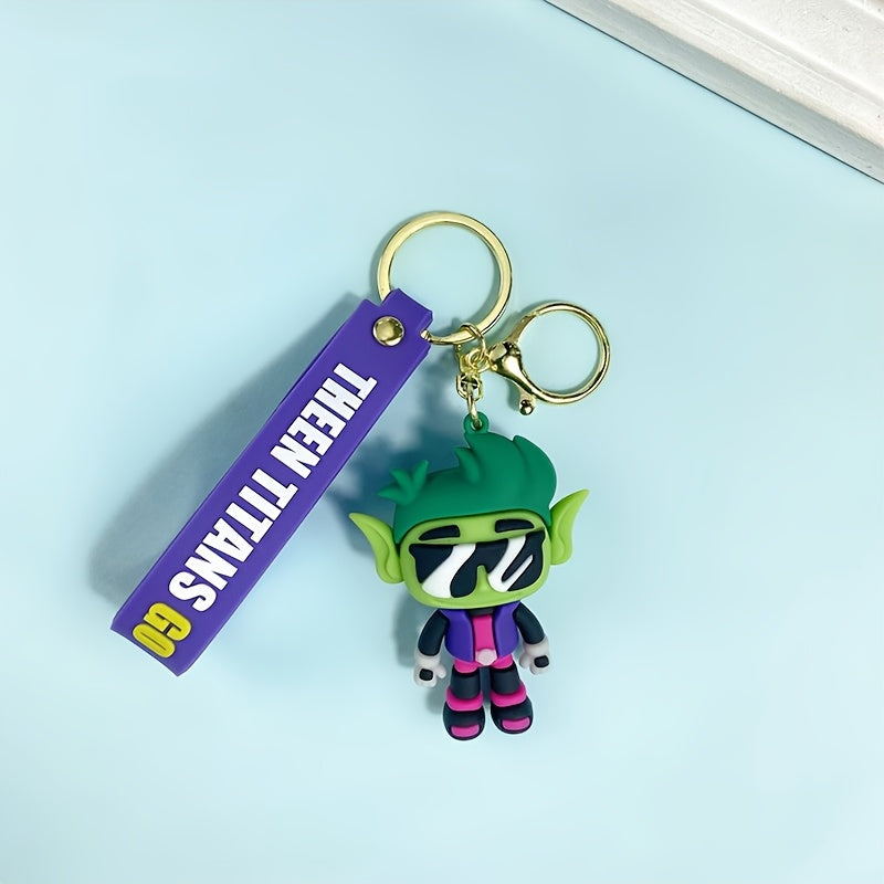 WB Teen Titans Go! Couple Keychain - Cute Cartoon Anime Character Keychain Pendant with Superhero Design, Durable Collectible Gift for Fans, Backpack & Bag Accessories