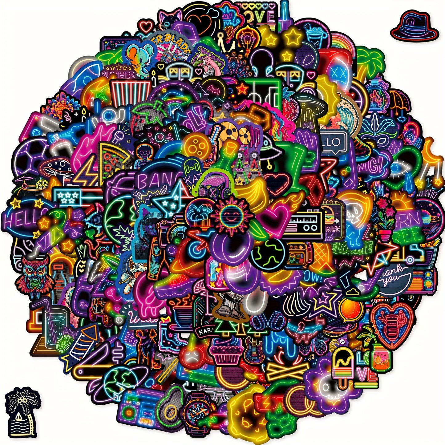 200pcs Dopamine Neon Mixed Stickers, Colorful Graffiti Stickers For Motorcycle Luggage Refrigerator Easter gift