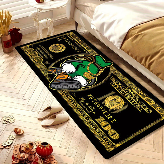 Luxury Flannel 100 Dollar Bill Design Carpet, Super Soft, Non-Slip, Machine Washable, Polyester 100%, Rectangle, Ideal for Office, Bedroom, Living Room Decor