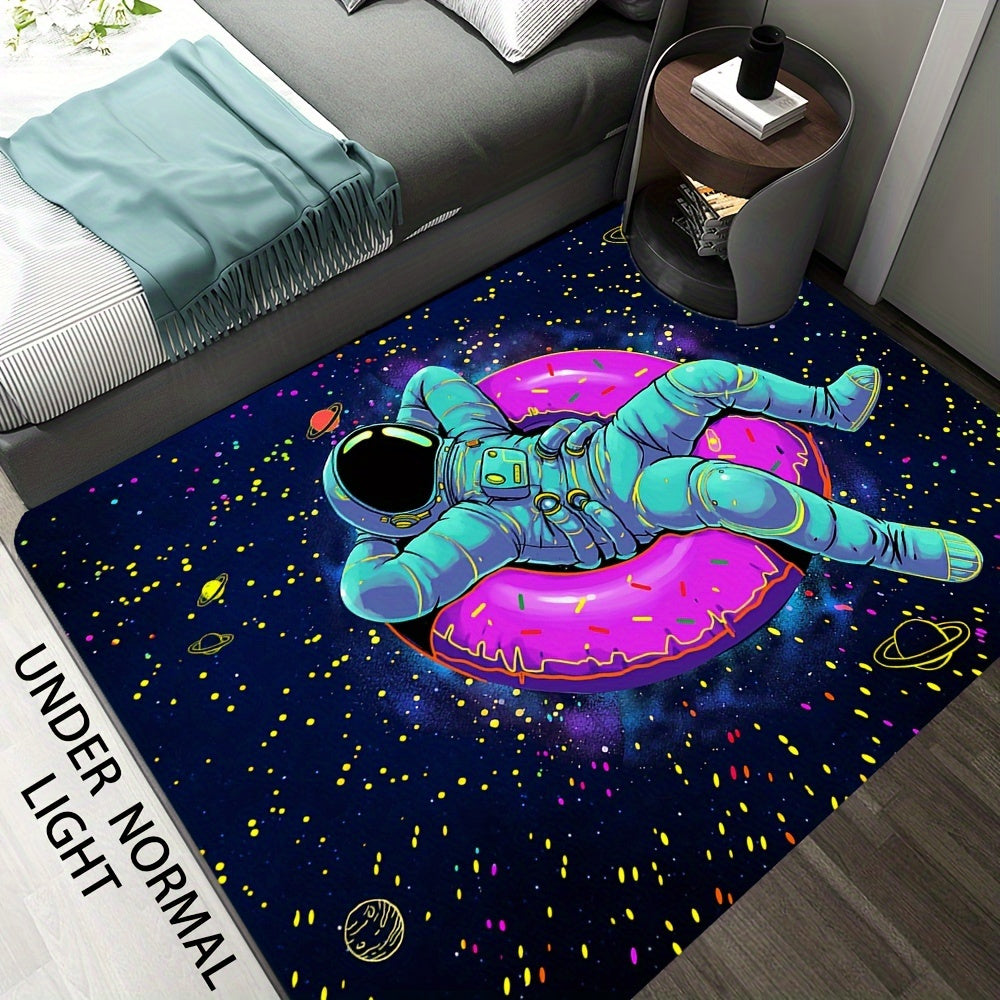 Astronaut Space Adventure Non-Slip Rug Pad, Polyester, UV Reactive Design, with Hand Wash Only, for Bathroom, Entryway, and Living Room