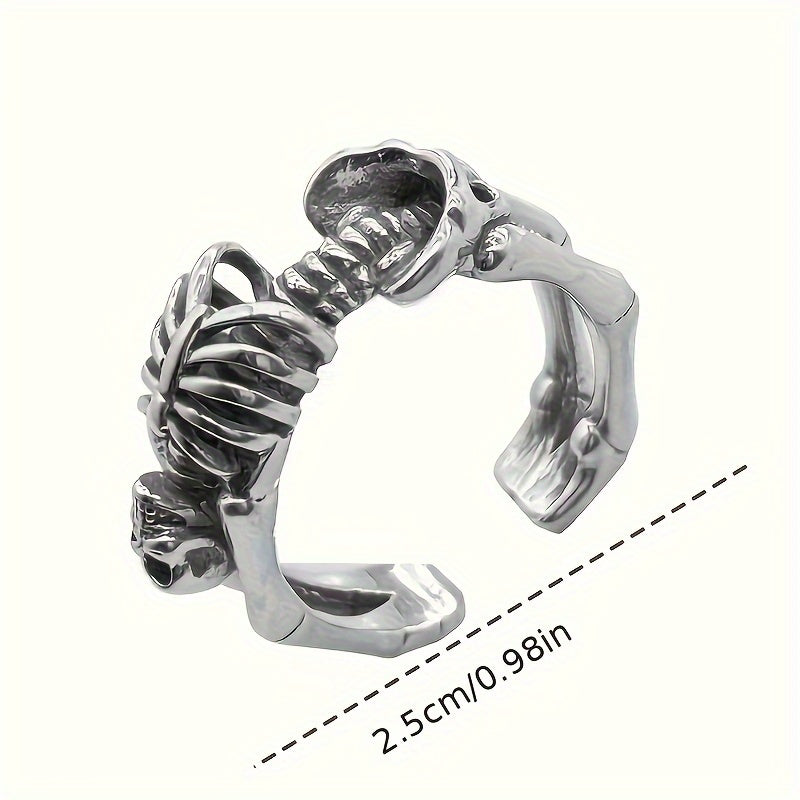 1pc Vintage Gothic Style Flip Skull Ring, Unisex Open Ring, Hip-Hop Trendy Skeleton Design, Punk Dark Series, Suitable for Men and Women