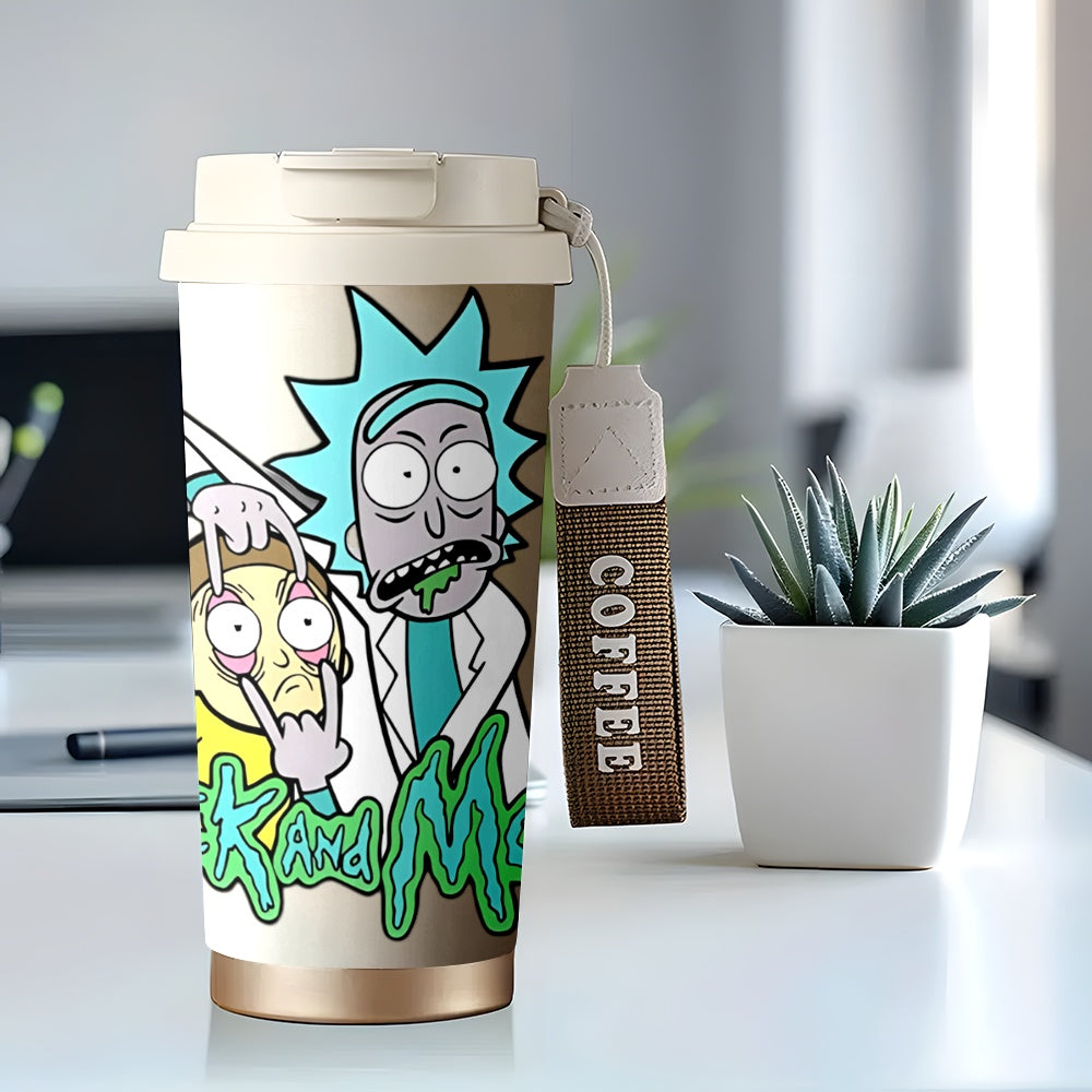 1pc 18oz Rick and Morty Stainless Steel Travel Mug - Leak-Proof, Insulated with Lid for Hot & Cold Drinks, Vibrant Cartoon Design, Perfect for Outdoor Activities & Car Use, Hand Wash Only, Coffee Travel Mug