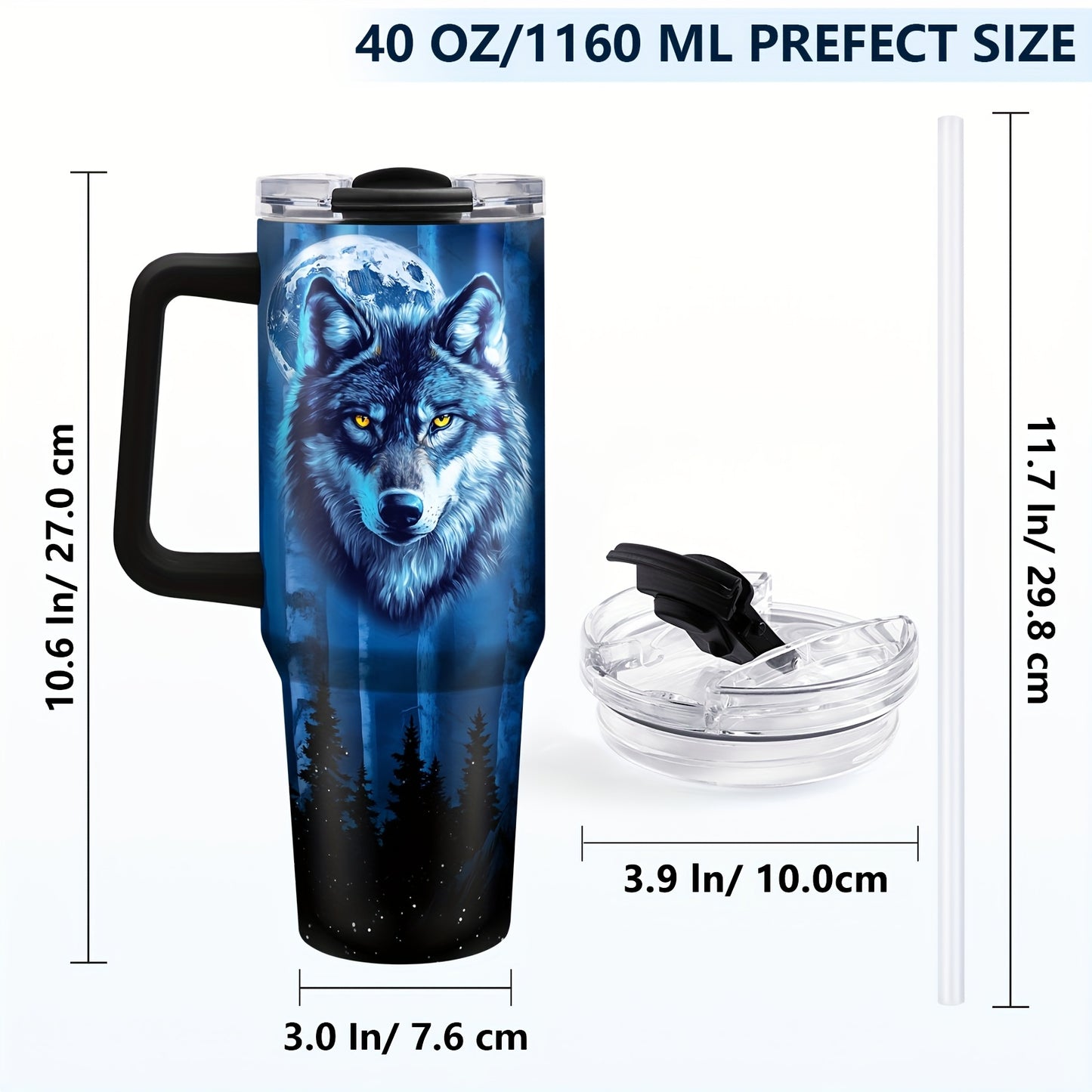 40oz Wolf-Themed Stainless Steel Tumbler - Double Wall Insulated Travel Mug for Coffee & Water, Perfect Gift for Wolf Enthusiasts, Men & Women - Ideal for Car, Outdoor Use, Christmas & Thanksgiving