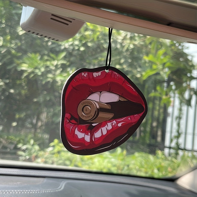 Chic Red Lips Car Air Freshener - Scented Diffuser for Vehicle Rearview Mirror, Wardrobe & Home Decor (No Fragrance Included)
