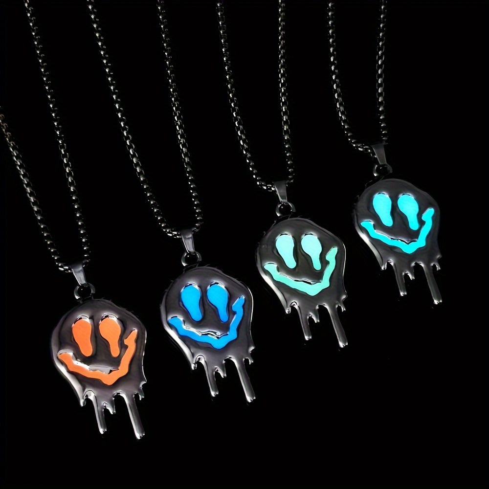 Punk Style Glowing Pendant Necklace in White, Synthetic November Birthstone, Zinc Alloy, No Plating, Fashion Trend Accessory, Gothic Hip Hop Jewelry for Halloween, Unisex Birthday Gift