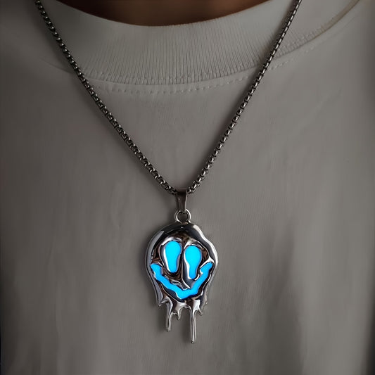 Punk Style Glowing Pendant Necklace in White, Synthetic November Birthstone, Zinc Alloy, No Plating, Fashion Trend Accessory, Gothic Hip Hop Jewelry for Halloween, Unisex Birthday Gift