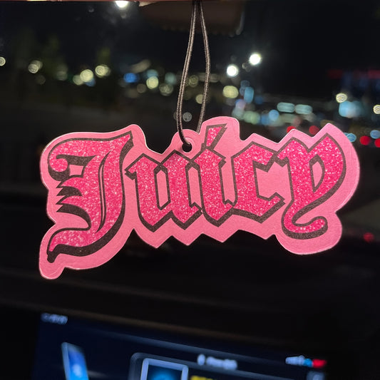 1pc Luxury Car Air Freshener Hanging Rearview Mirror Decor - Glittery Pink "Juicy" Design in, Fragrance Diffuser for Long-Lasting Scent, Easy Hook Installation - Perfect Car Accessory Gift for Women & Girls, Car Perfume Air F