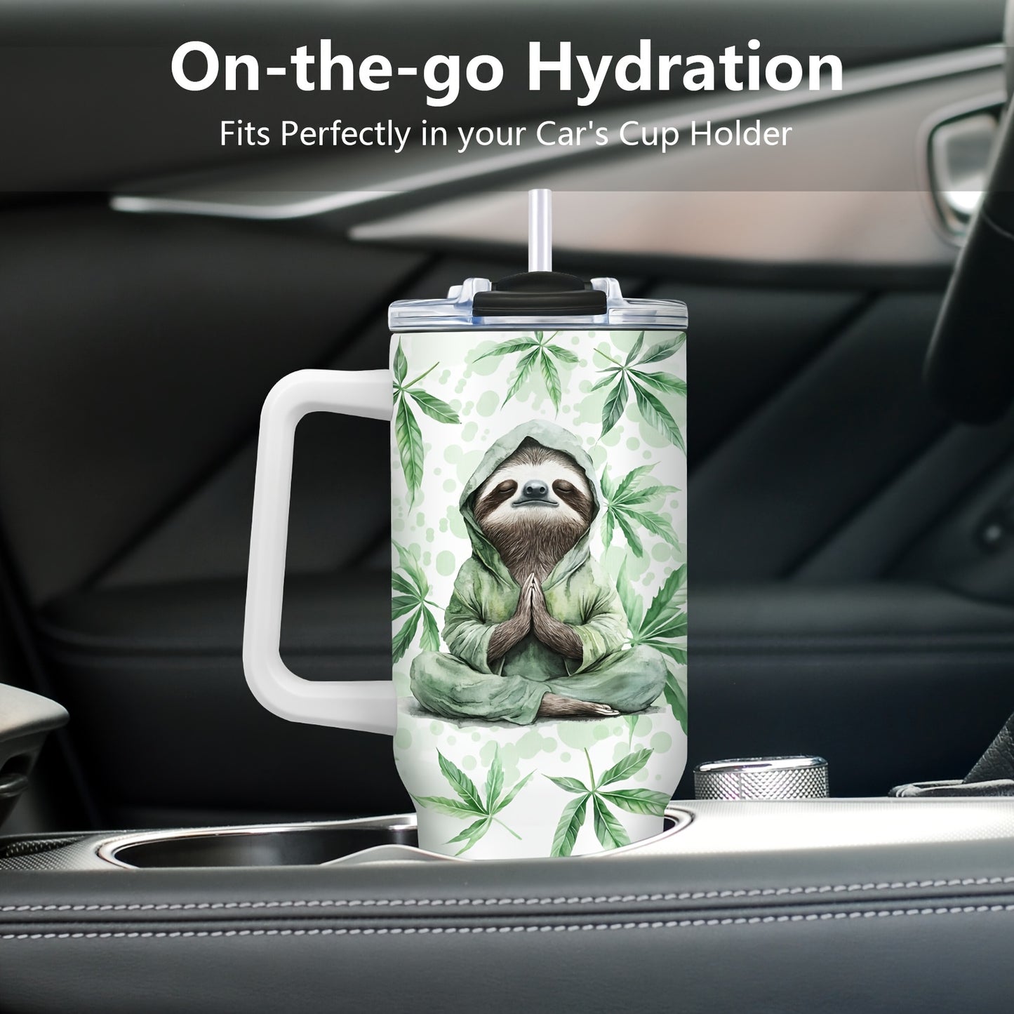 Sloth Animal Print 40 Oz Stainless Steel Insulated Tumbler with Handle, Lid & Straw - Hand Wash, Double Wall Vacuum Insulated, Reusable Coffee Mug - Multipurpose, Festive Gift for Christmas, Thanksgiving, Mother's Day, Gradua