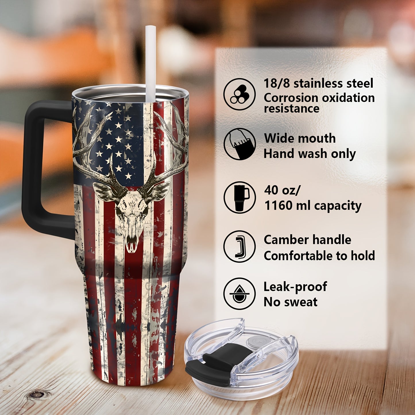 1pc American Flag Tumbler, 40Oz Stainless Steel Insulated Cup, Patriotic Flag Thermal Tumbler for Memorial Day, Veterans Day, And Presidents Election Day Travel Coffee Gifts, Christmas, Car Cup.