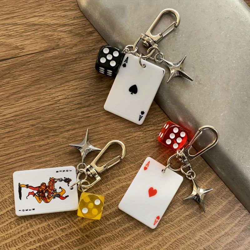 1pc Stylish Ladies' Bag Pendant Keychain Accessory - Playing Card Design with Star Charm, Acrylic & Alloy Material, Perfect for Valentine's Day Gifts, New Year's Presents, Car Pendants, and Everyday Use, Everyday Keychain | W