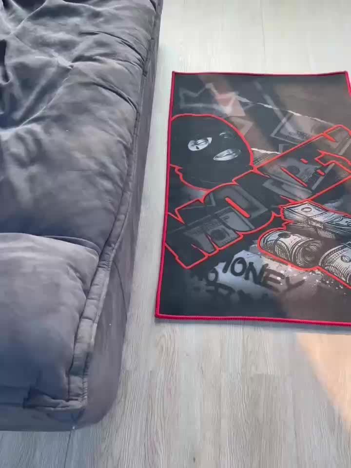 Gangster Dollar Design Area Rug, 1pc, Non-slip, Wear-resistant, Easy to Care, Lint-free, Polyester 100%, Hand Wash Only, Hip Hop Street Trend Style for Living Room Bedroom Decor