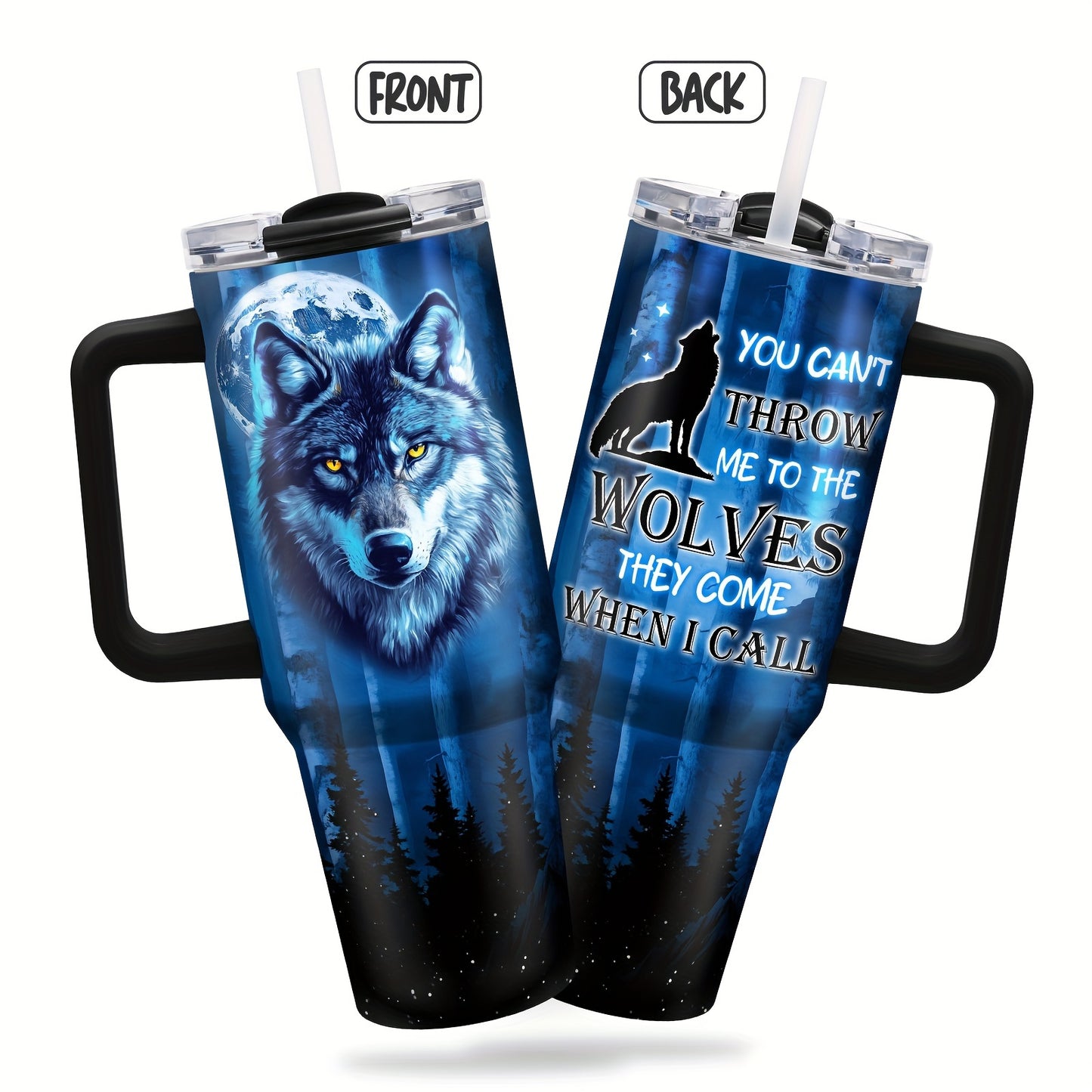 40oz Wolf-Themed Stainless Steel Tumbler - Double Wall Insulated Travel Mug for Coffee & Water, Perfect Gift for Wolf Enthusiasts, Men & Women - Ideal for Car, Outdoor Use, Christmas & Thanksgiving