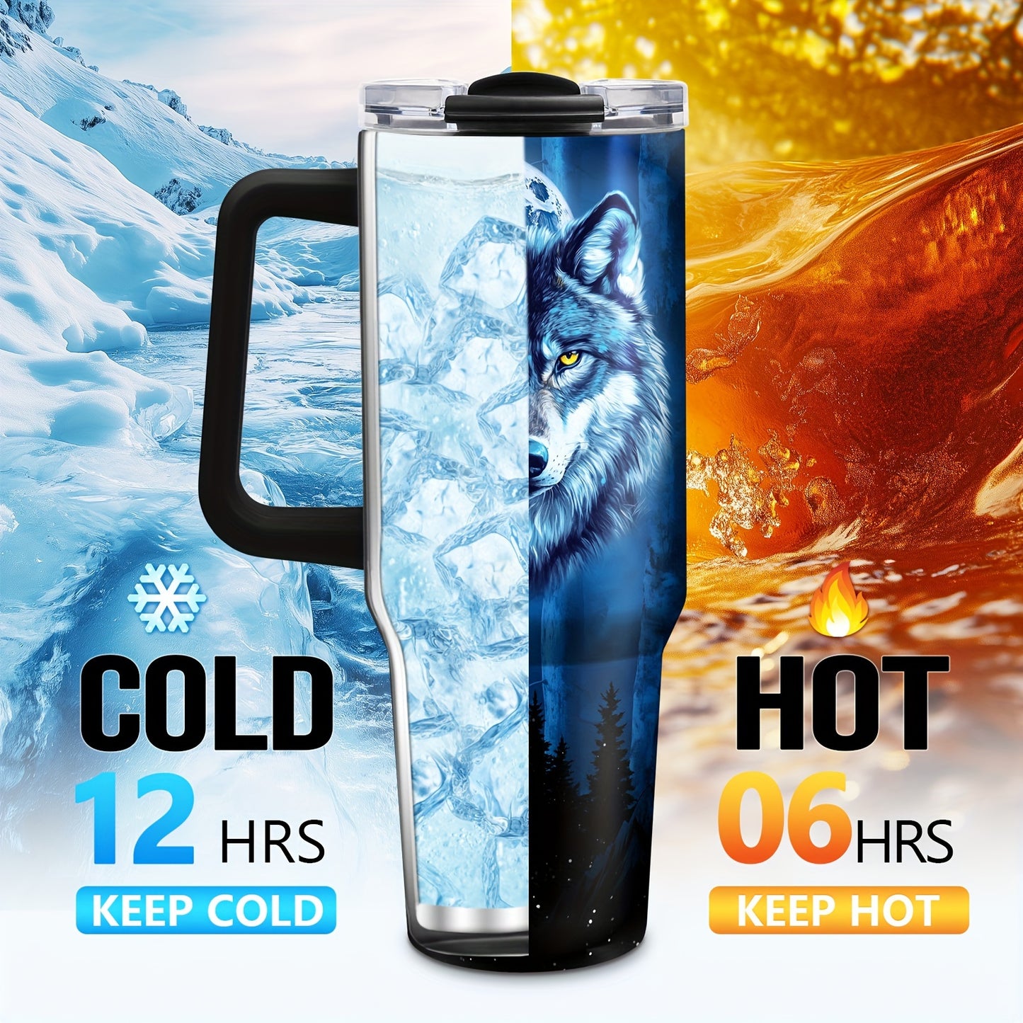 40oz Wolf-Themed Stainless Steel Tumbler - Double Wall Insulated Travel Mug for Coffee & Water, Perfect Gift for Wolf Enthusiasts, Men & Women - Ideal for Car, Outdoor Use, Christmas & Thanksgiving