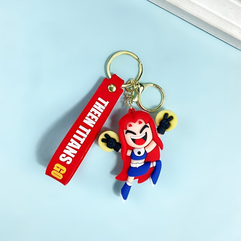 WB Teen Titans Go! Couple Keychain - Cute Cartoon Anime Character Keychain Pendant with Superhero Design, Durable Collectible Gift for Fans, Backpack & Bag Accessories