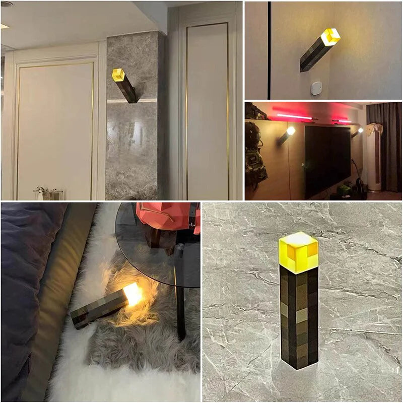 MC Game Torch Light Brownstone LED Night Light USB Rechargeable Bedroom Decoration Table Lamp Gift Lamp for Kids Bedside Lamp