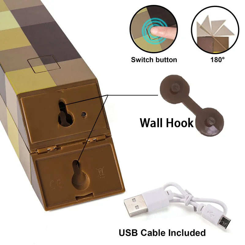 MC Game Torch Light Brownstone LED Night Light USB Rechargeable Bedroom Decoration Table Lamp Gift Lamp for Kids Bedside Lamp