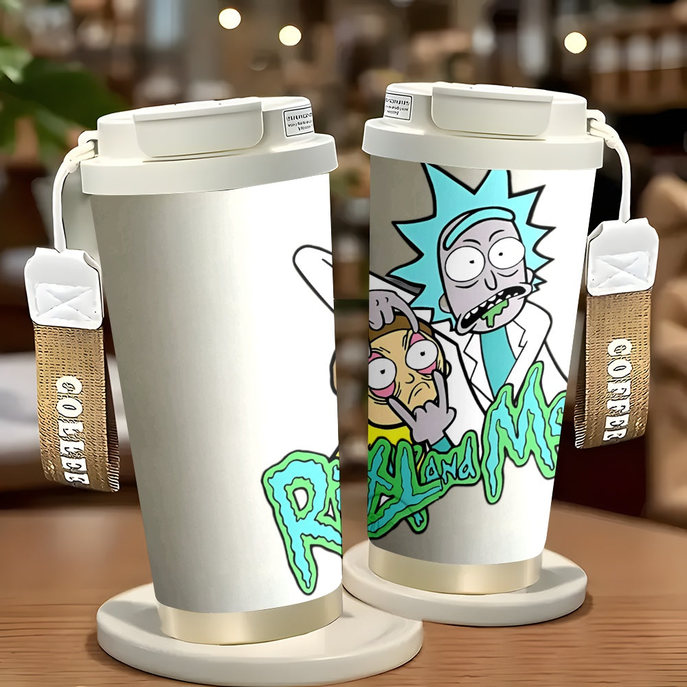 1pc 18oz Rick and Morty Stainless Steel Travel Mug - Leak-Proof, Insulated with Lid for Hot & Cold Drinks, Vibrant Cartoon Design, Perfect for Outdoor Activities & Car Use, Hand Wash Only, Coffee Travel Mug