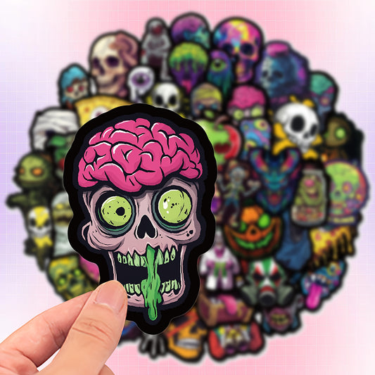 50pcs Glow-in-the-Dark Skull Stickers - Spooky Halloween Vinyl Decals for Phone Cases, Laptops, Luggage & Water Bottles - Reusable, Colorful & Creepy Designs, Halloween Accessories