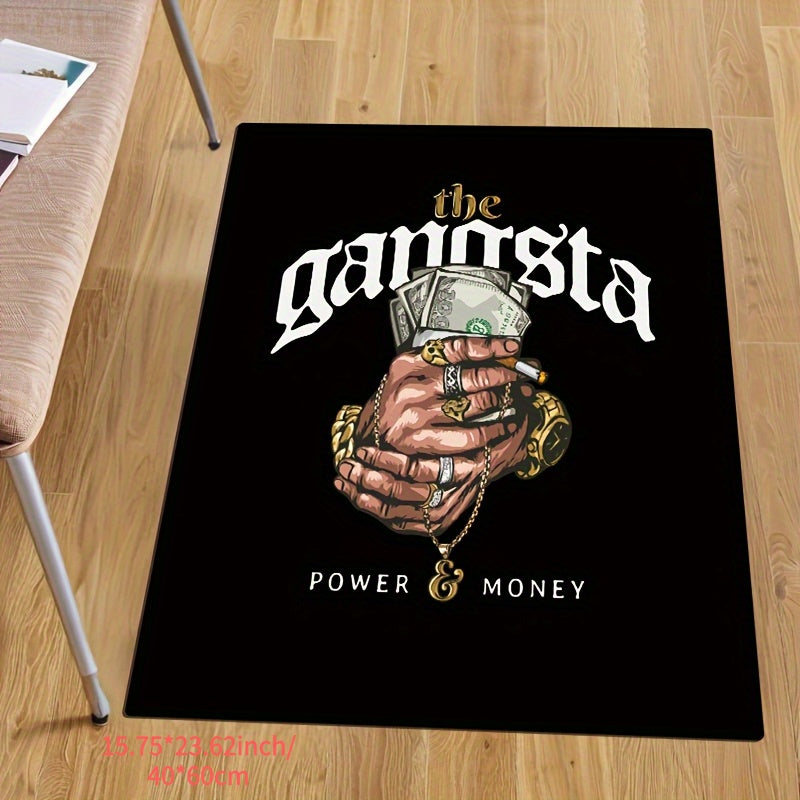 Gansta Power Money Mat - Black Area Mat with Bold Money and Jewelry Design, Machine Washable Polyester Fiber, Ideal for Living Room, Bedroom, Kitchen, Bathroom, Entryway, Multi-Purpose Decorative Mat|Luxurious Home Decor|Mach