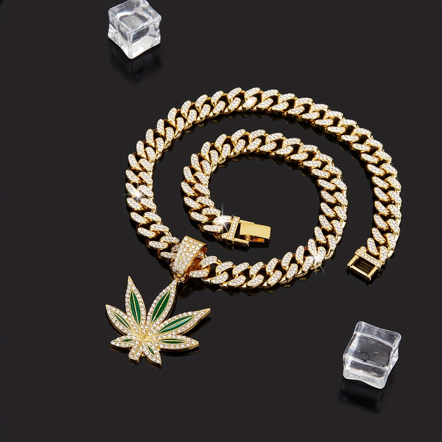 Classic Retro Green Leaf Pendant, Cuban Necklace For Hip-hop Men