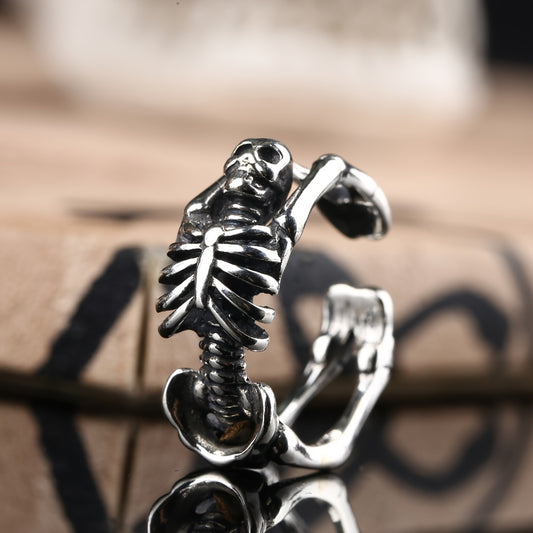1pc Vintage Gothic Style Flip Skull Ring, Unisex Open Ring, Hip-Hop Trendy Skeleton Design, Punk Dark Series, Suitable for Men and Women