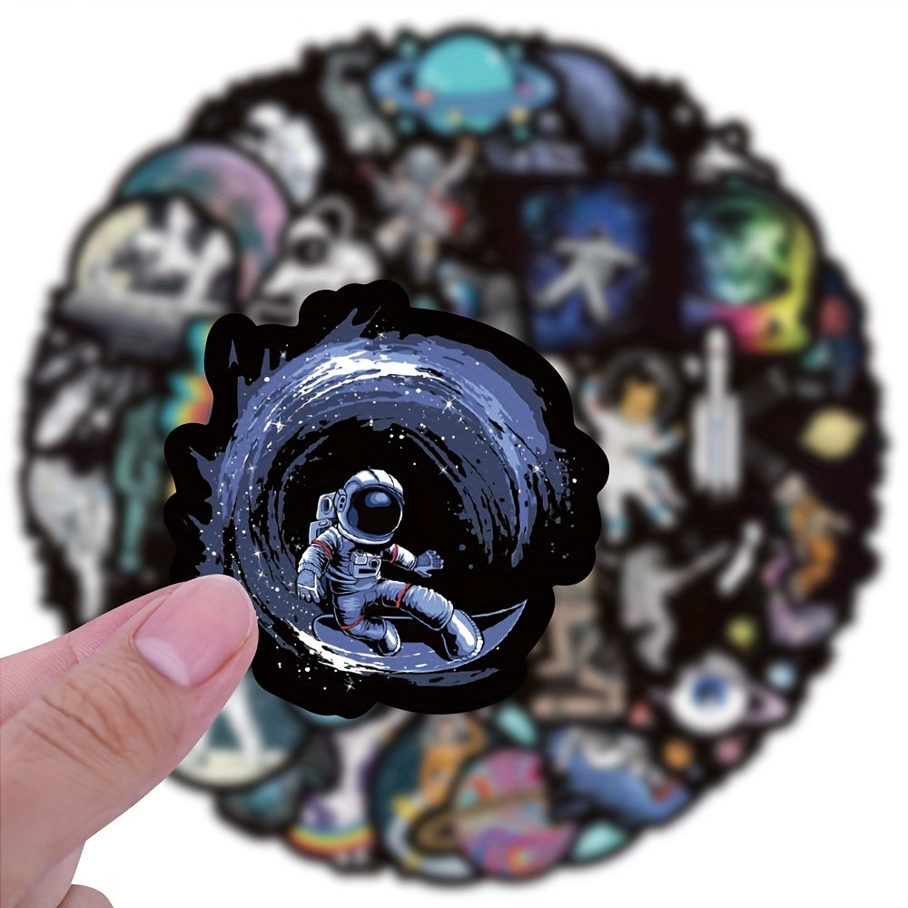 50pcs Astronaut Stickers Vinyl Aesthetic Space Theme Decals - Reusable Self-Adhesive Cartoon Astronaut Stickers with Planets, Rockets, Alien Life - Vibrant Mixed Colors for Scrapbooking, Laptop, Water Bottle, Skateboard, Car