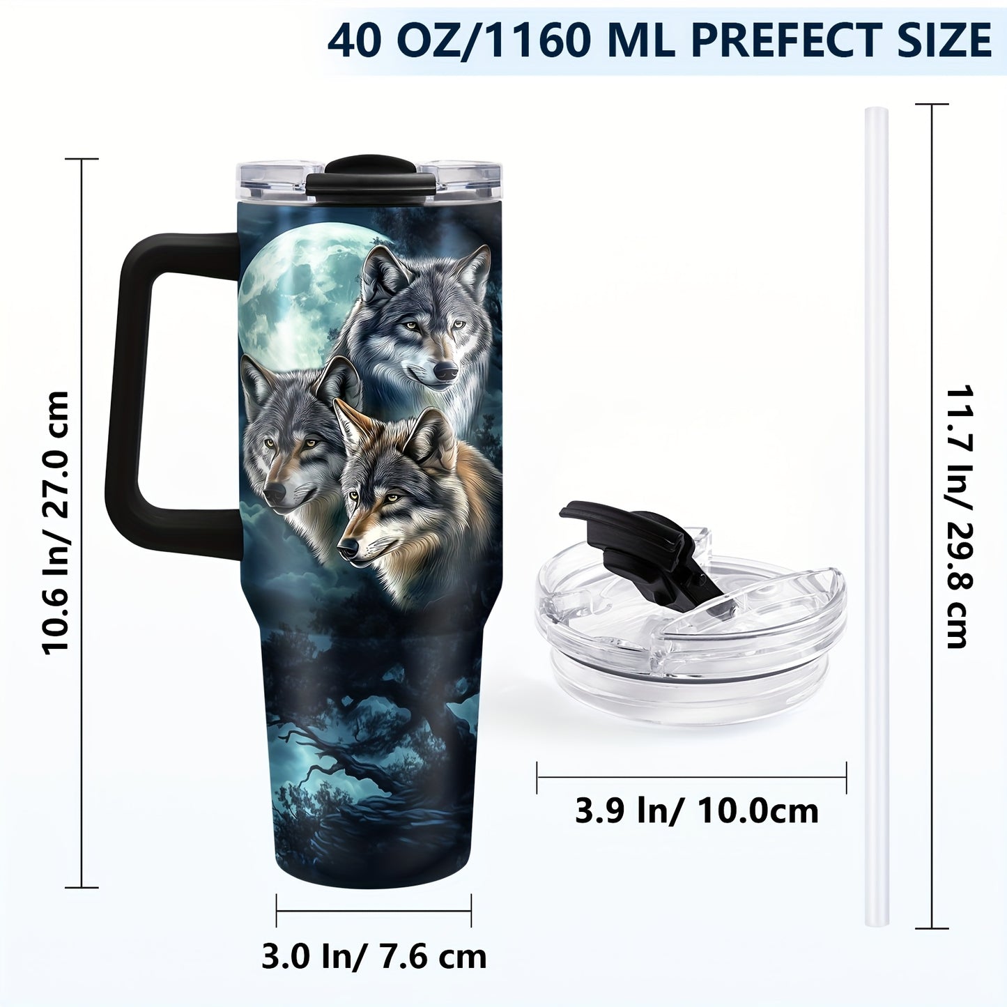 1pc 40oz Coffee Cup Wolf, Wolf Tumbler, Wolf Gifts for Men and Women, Wolf Coffee Cup Travel Mug, Wolf Lovers Gift, Wolves Gifts, Cool Wolf Stuff/Decor/Merch, Double Wall Insulated Tumbler, Car cup, outdoor travel cup, Christ