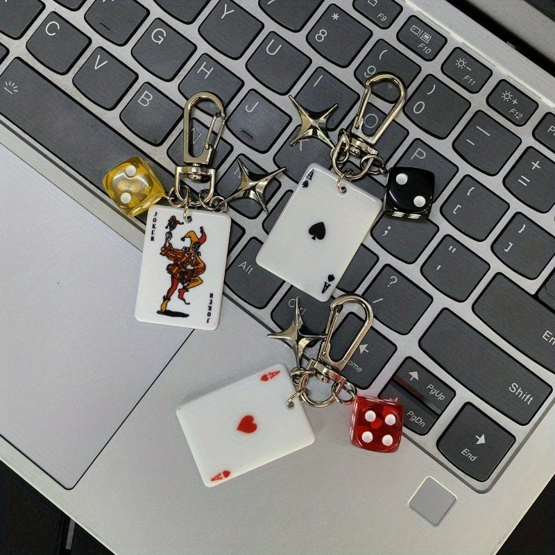 1pc Stylish Ladies' Bag Pendant Keychain Accessory - Playing Card Design with Star Charm, Acrylic & Alloy Material, Perfect for Valentine's Day Gifts, New Year's Presents, Car Pendants, and Everyday Use, Everyday Keychain | W
