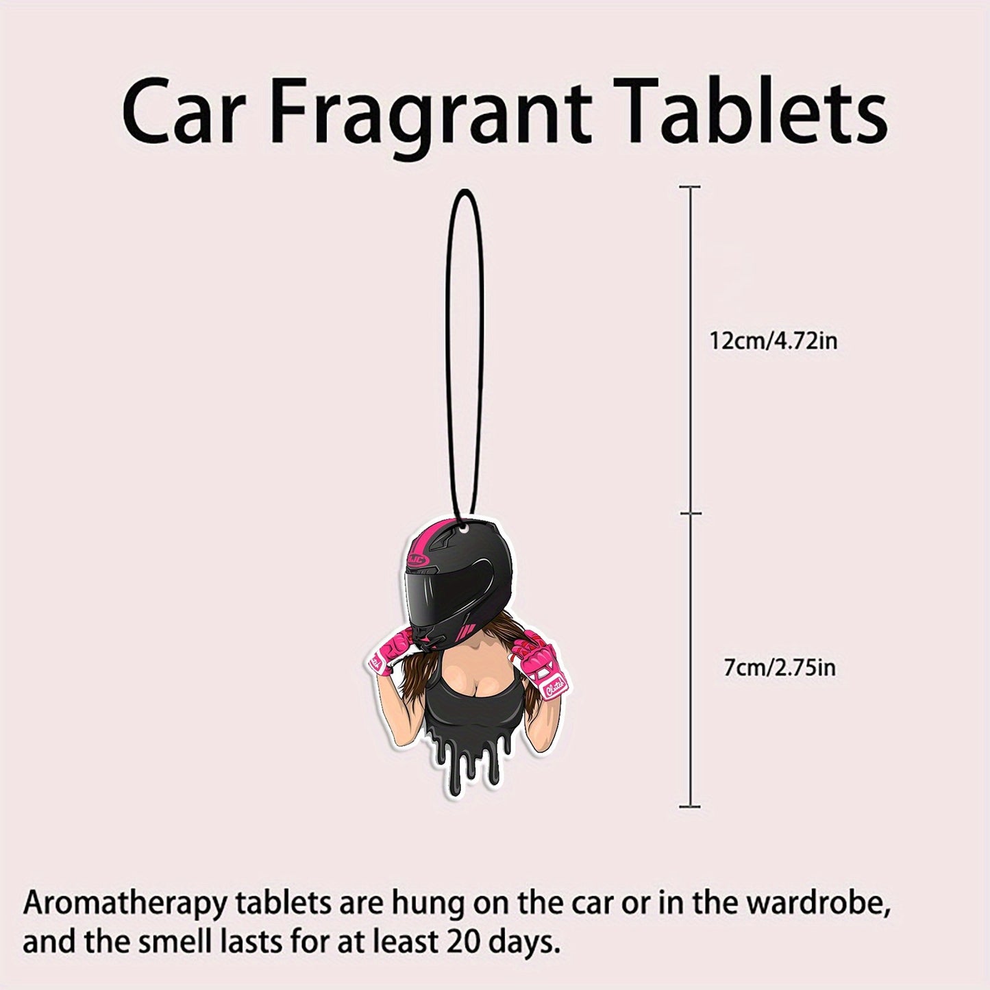 Fashion Motor Girl Car Air Freshener - Wardrobe Aromatherapy Tablet, Rearview Mirror Hanging Decor, Perfume Pendant, Pink & Black Design, Car Interior Accessor