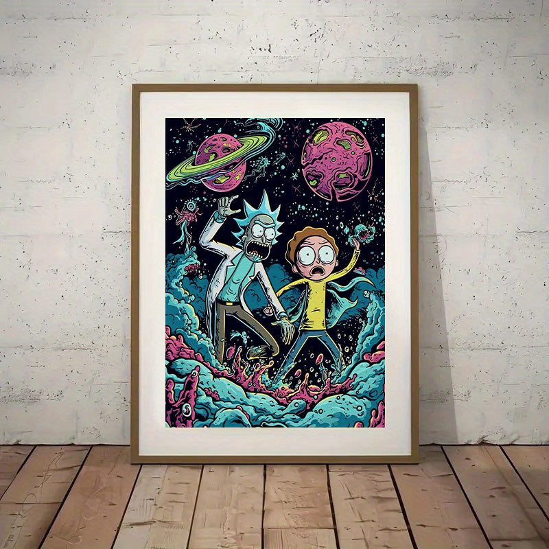 1pc Warner Bros. Rick and Morty Canvas Art Print - Vibrant Cosmic Energy Theme Unframed Wall Decor with Planets, Stars & Alien Creatures, Perfect for Living Room, Bedroom, Office, Classroom - Aesthetic Room Decor, Father's Da