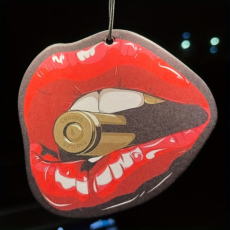 Chic Red Lips Car Air Freshener - Scented Diffuser for Vehicle Rearview Mirror, Wardrobe & Home Decor (No Fragrance Included)
