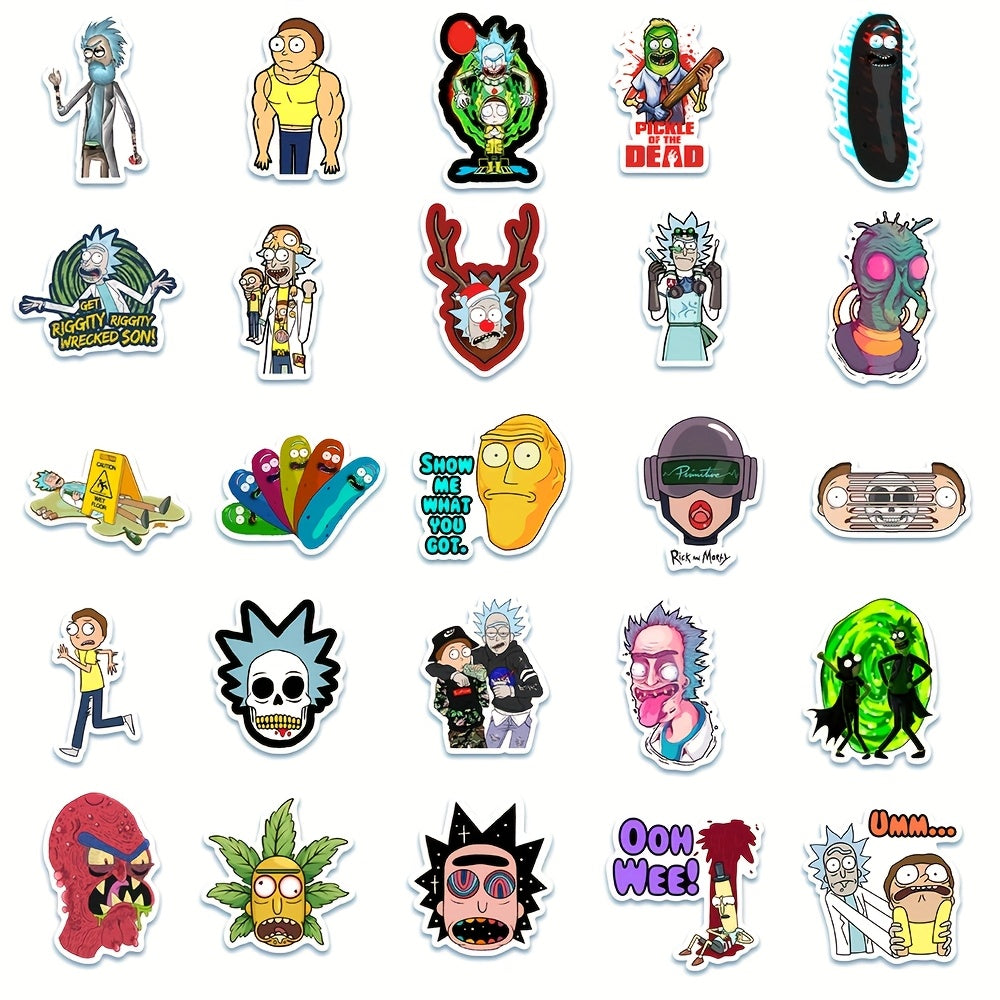 50pcs Rick and Morty Themed Self-Adhesive Stickers, Suitable for Computers, Water Bottles, Instruments, Suitcase Decals, Holiday Party Decorations, Perfect Gift for Friends