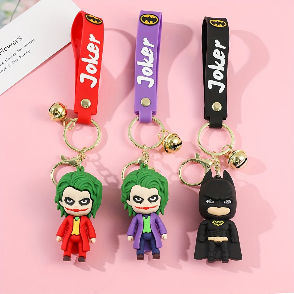 WB Batman & Joker Keychains - Cute Character Design, Durable Silicone with Zinc Alloy Chains & Iron Keyrings, Collectible Gift for DC Fans