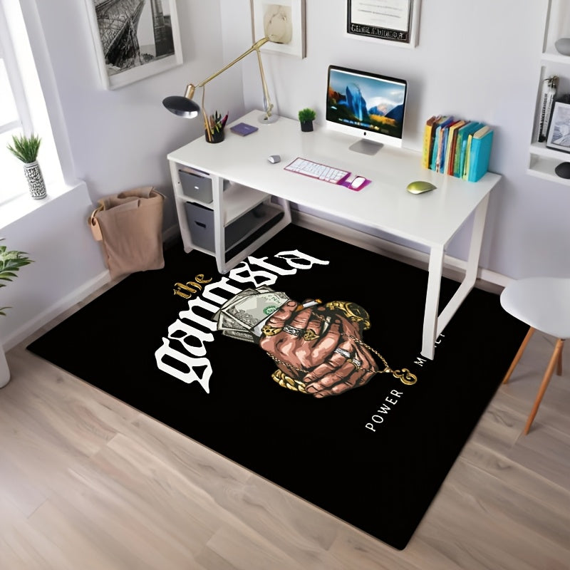 Gansta Power Money Mat - Black Area Mat with Bold Money and Jewelry Design, Machine Washable Polyester Fiber, Ideal for Living Room, Bedroom, Kitchen, Bathroom, Entryway, Multi-Purpose Decorative Mat|Luxurious Home Decor|Mach